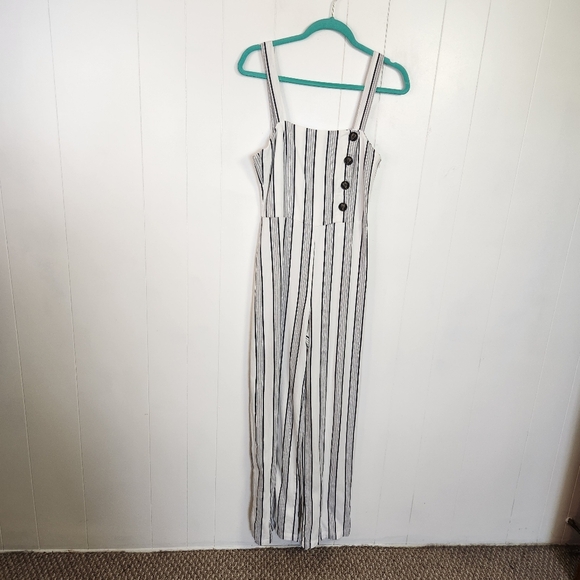 Bershka White Black Stripe Sleeveless Jumpsuit One Piece Size Medium Summer - Picture 3 of 12